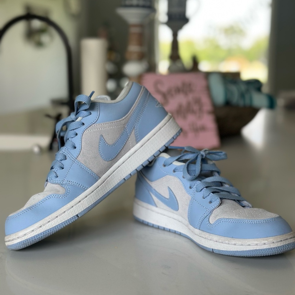Nike Blue and Gray Jordan Lows
